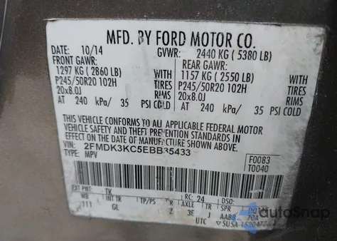 2014 Ford Edge Limited from USA, damaged, VIN 2FMDK3KC5EBB35433